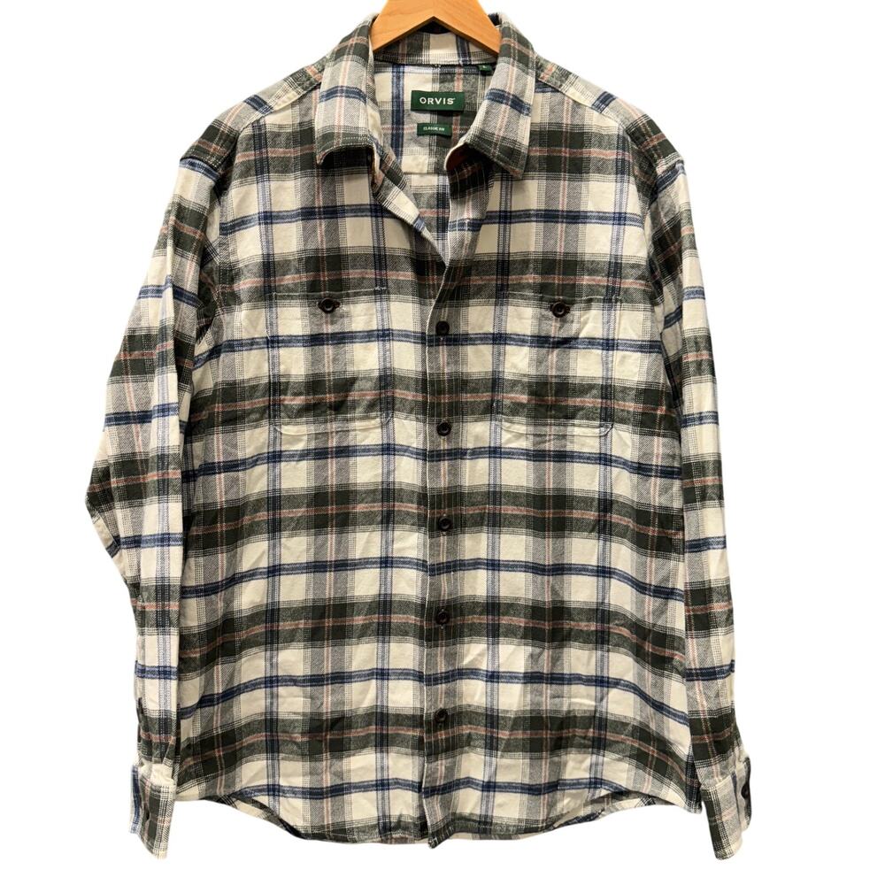 Orvis Shirt Mens Large Perfect Flannel Button Up Classic‎ Fit Plaid Cotton